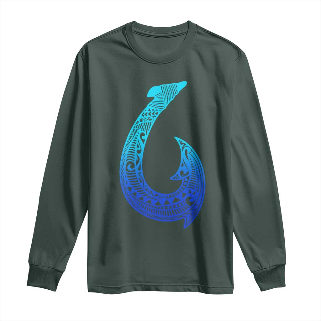 Tribal Makau Hawaiian Fish Hook Pacific Islander Hawaiian Long Sleeve Shirt TS11 Dark Forest Green Print Your Wear