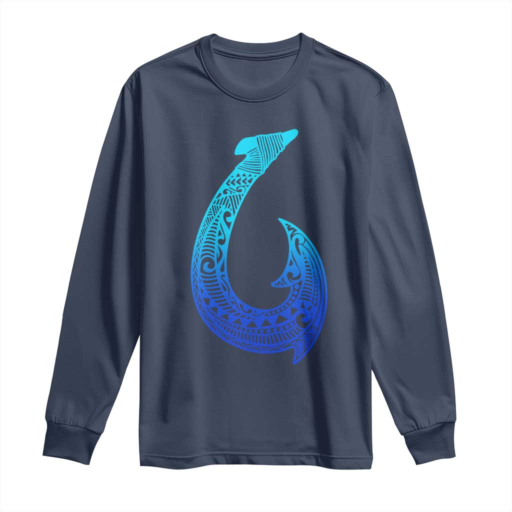 Tribal Makau Hawaiian Fish Hook Pacific Islander Hawaiian Long Sleeve Shirt TS11 Navy Print Your Wear