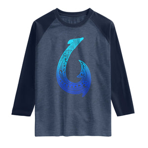 Tribal Makau Hawaiian Fish Hook Pacific Islander Hawaiian Raglan Shirt TS11 Heather Denim Navy Print Your Wear