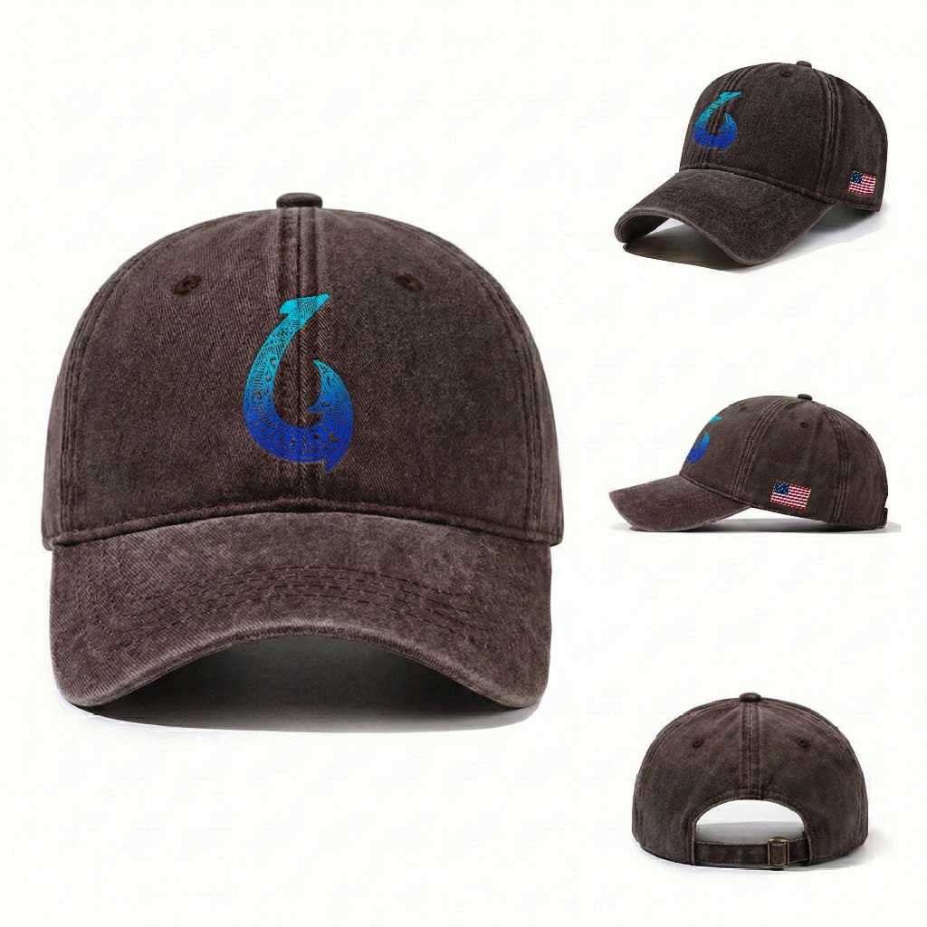 Tribal Makau Hawaiian Fish Hook Pacific Islander Hawaiian Washed Cotton Baseball Cap TS11 Washed Cap Universal Fit Dark Brown Print Your Wear
