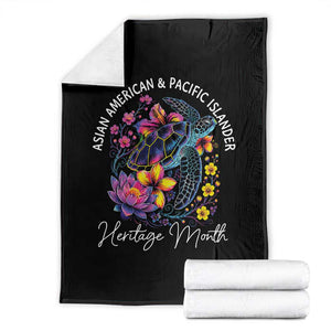 AAPI Asian American and Pacific Islander Heritage Month Throw Blanket Floral Sea Turtle TS11 Black Print Your Wear