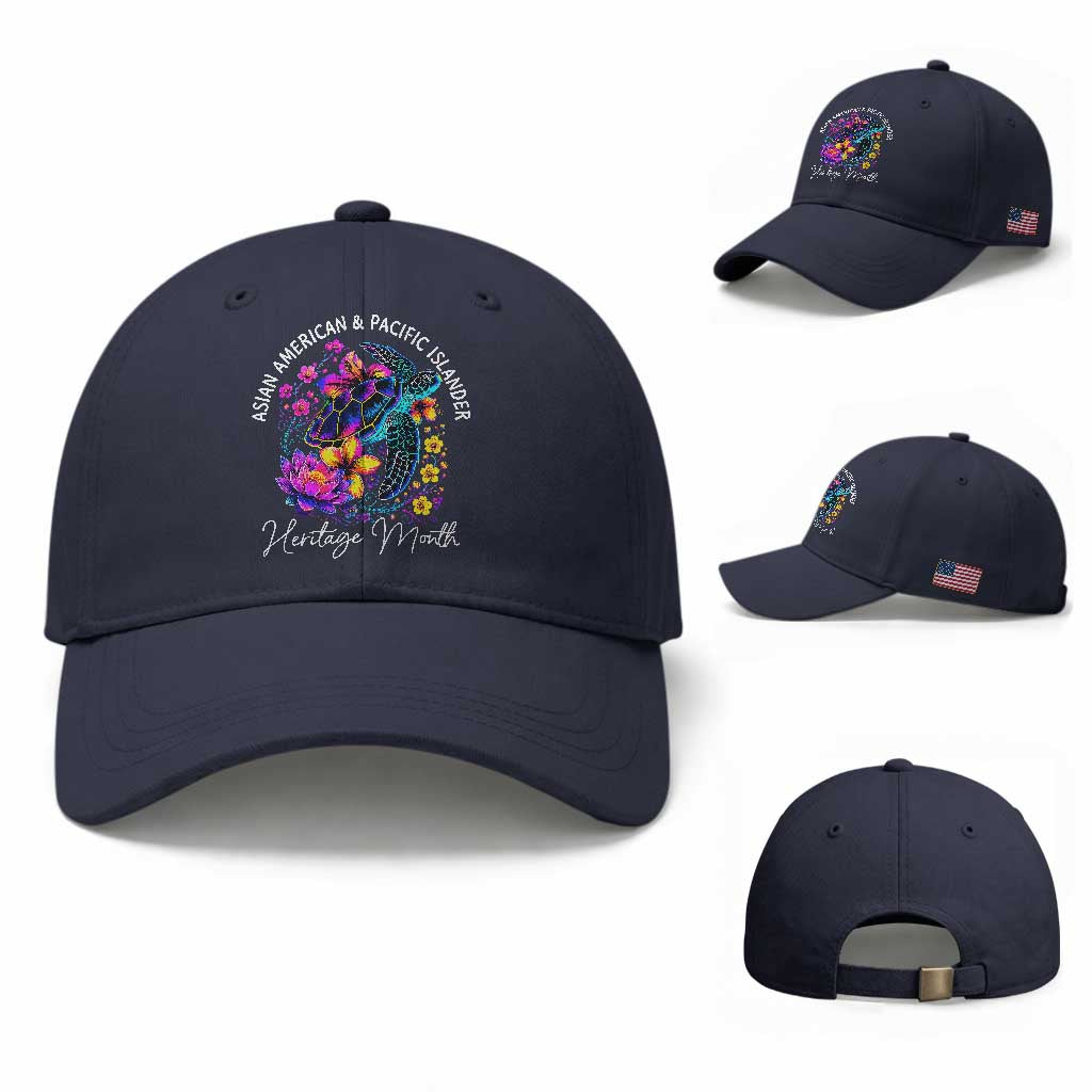 AAPI Asian American and Pacific Islander Heritage Month Baseball Cap Floral Sea Turtle TS11 Baseball Cap Universal Fit Navy Print Your Wear