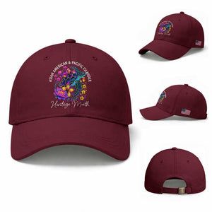 AAPI Asian American and Pacific Islander Heritage Month Baseball Cap Floral Sea Turtle TS11 Baseball Cap Universal Fit Maroon Print Your Wear