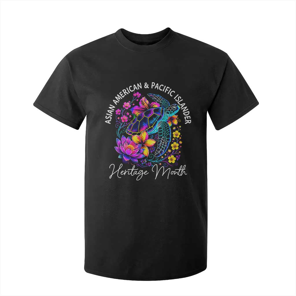AAPI Asian American and Pacific Islander Heritage Month T Shirt For Kid Floral Sea Turtle TS11 Black Print Your Wear
