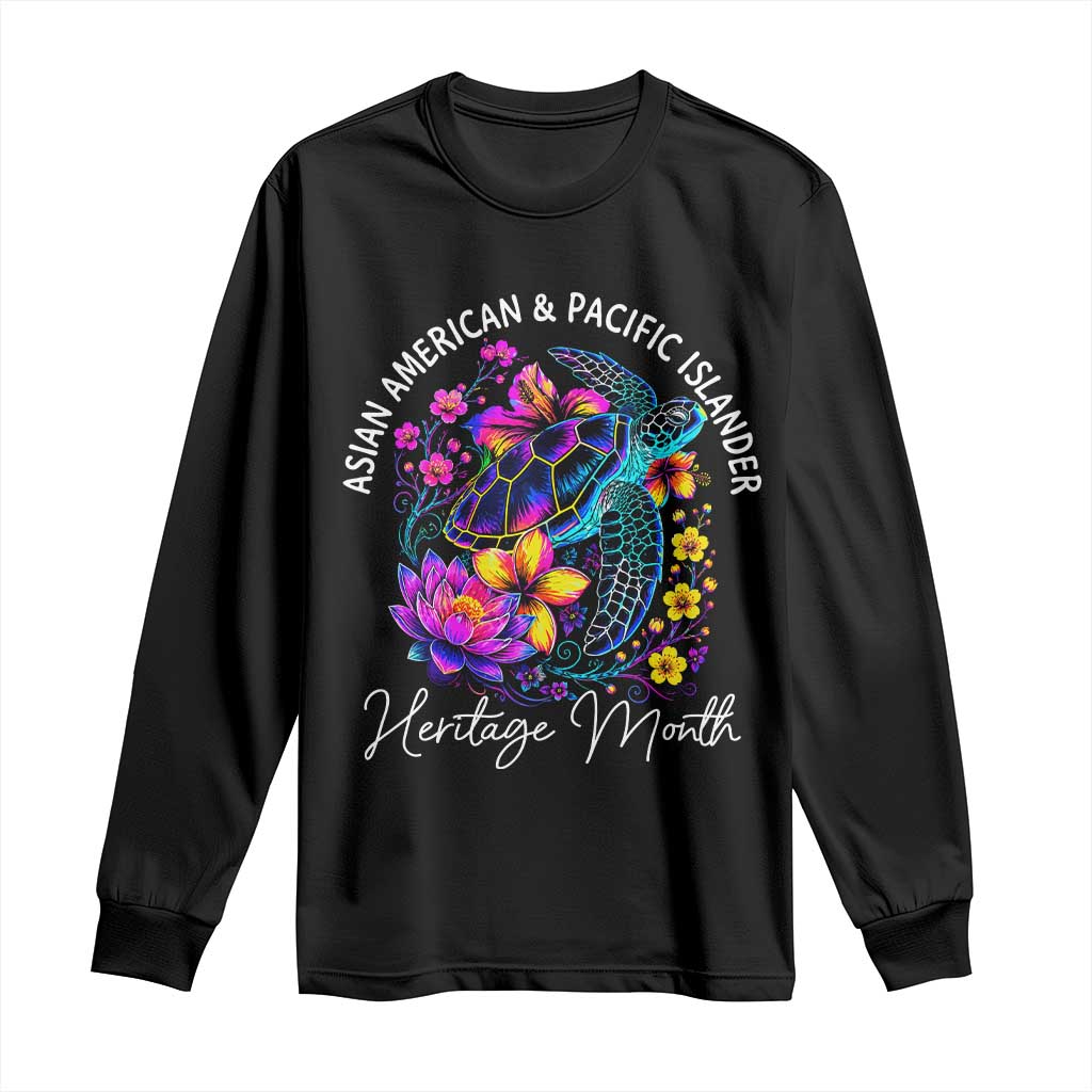 AAPI Asian American and Pacific Islander Heritage Month Long Sleeve Shirt Floral Sea Turtle TS11 Black Print Your Wear