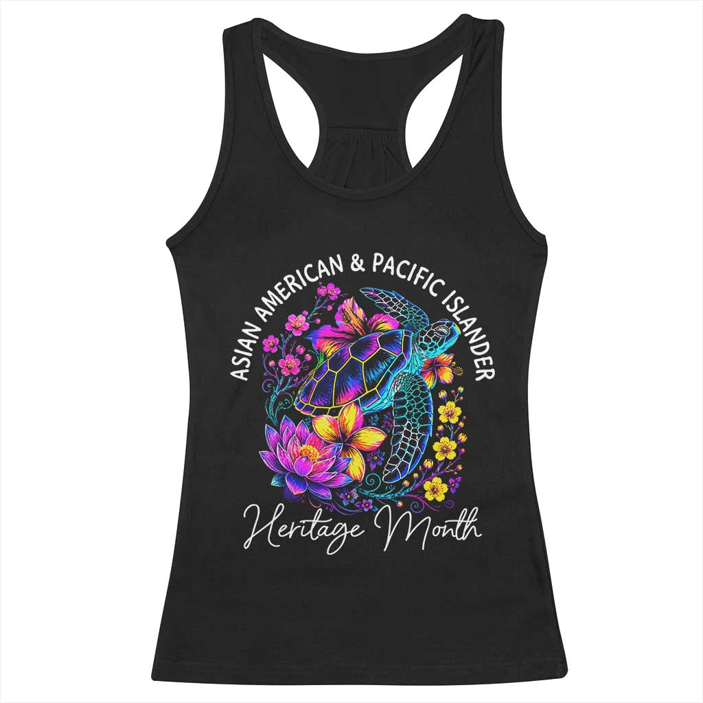 AAPI Asian American and Pacific Islander Heritage Month Racerback Tank Top Floral Sea Turtle TS11 Black Print Your Wear