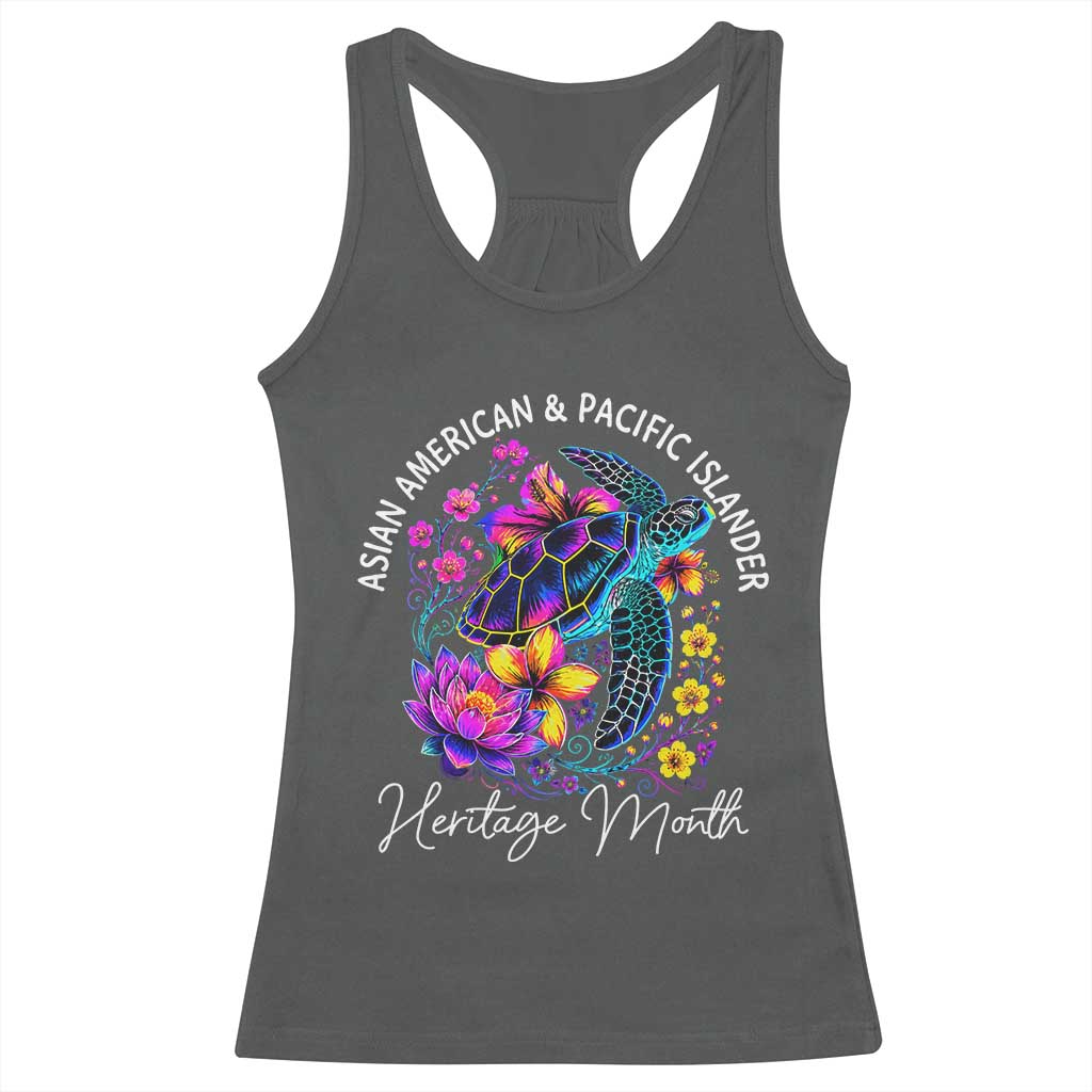AAPI Asian American and Pacific Islander Heritage Month Racerback Tank Top Floral Sea Turtle TS11 Dark Heather Print Your Wear