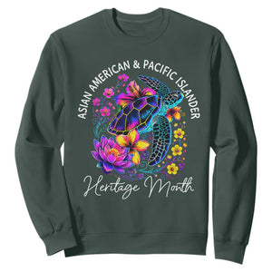 AAPI Asian American and Pacific Islander Heritage Month Sweatshirt Floral Sea Turtle TS11 Dark Forest Green Print Your Wear