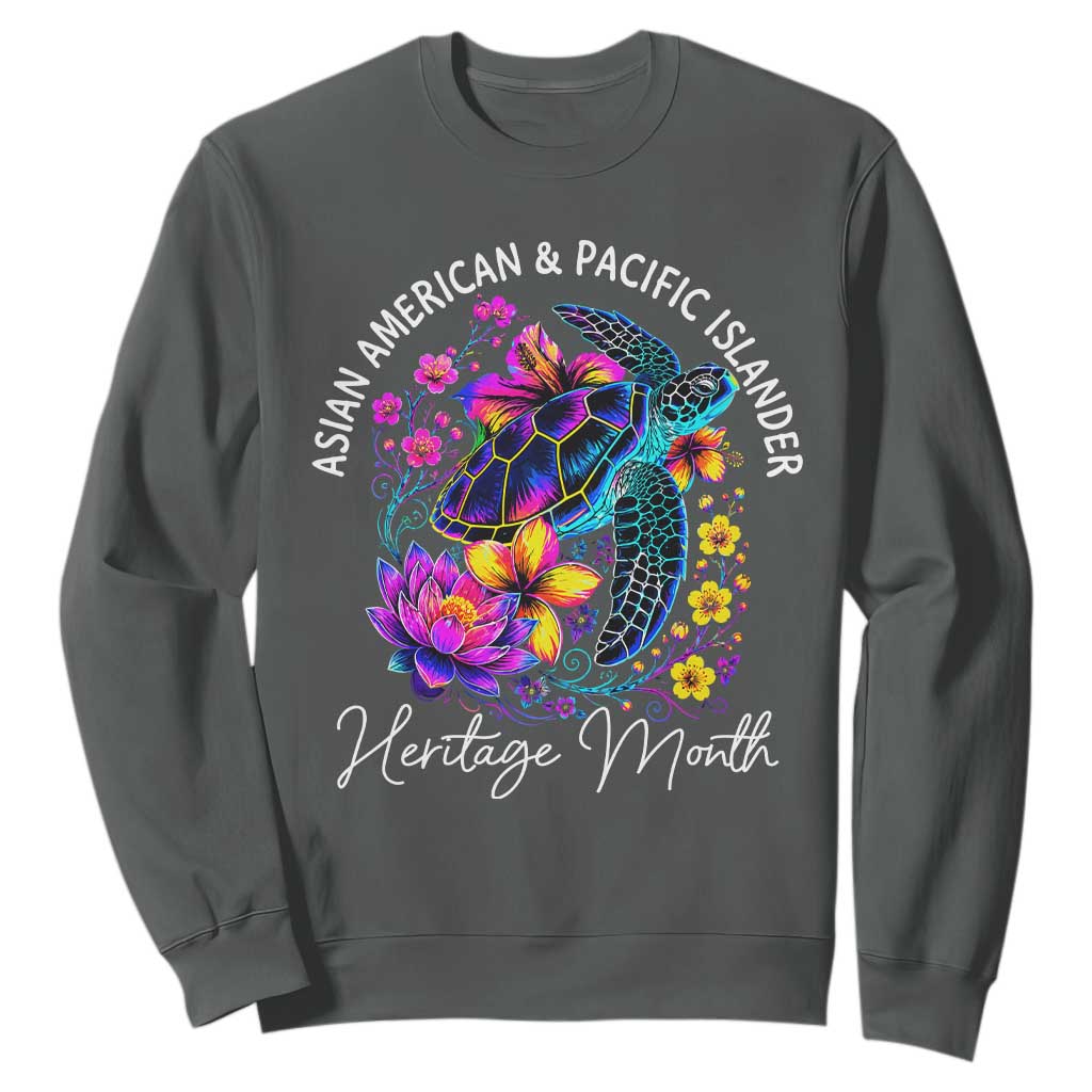 AAPI Asian American and Pacific Islander Heritage Month Sweatshirt Floral Sea Turtle TS11 Dark Heather Print Your Wear