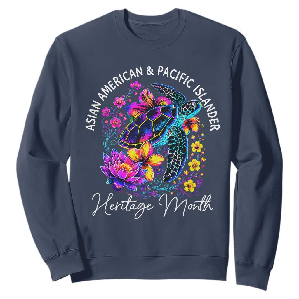 AAPI Asian American and Pacific Islander Heritage Month Sweatshirt Floral Sea Turtle TS11 Navy Print Your Wear