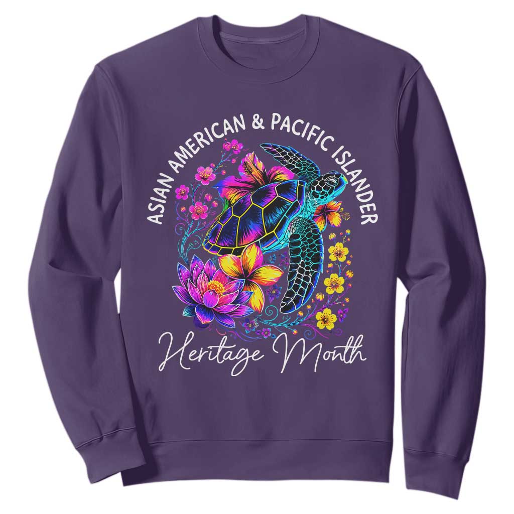 AAPI Asian American and Pacific Islander Heritage Month Sweatshirt Floral Sea Turtle TS11 Purple Print Your Wear