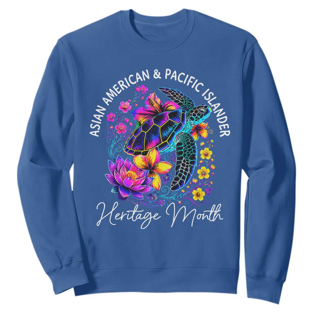 AAPI Asian American and Pacific Islander Heritage Month Sweatshirt Floral Sea Turtle TS11 Royal Blue Print Your Wear