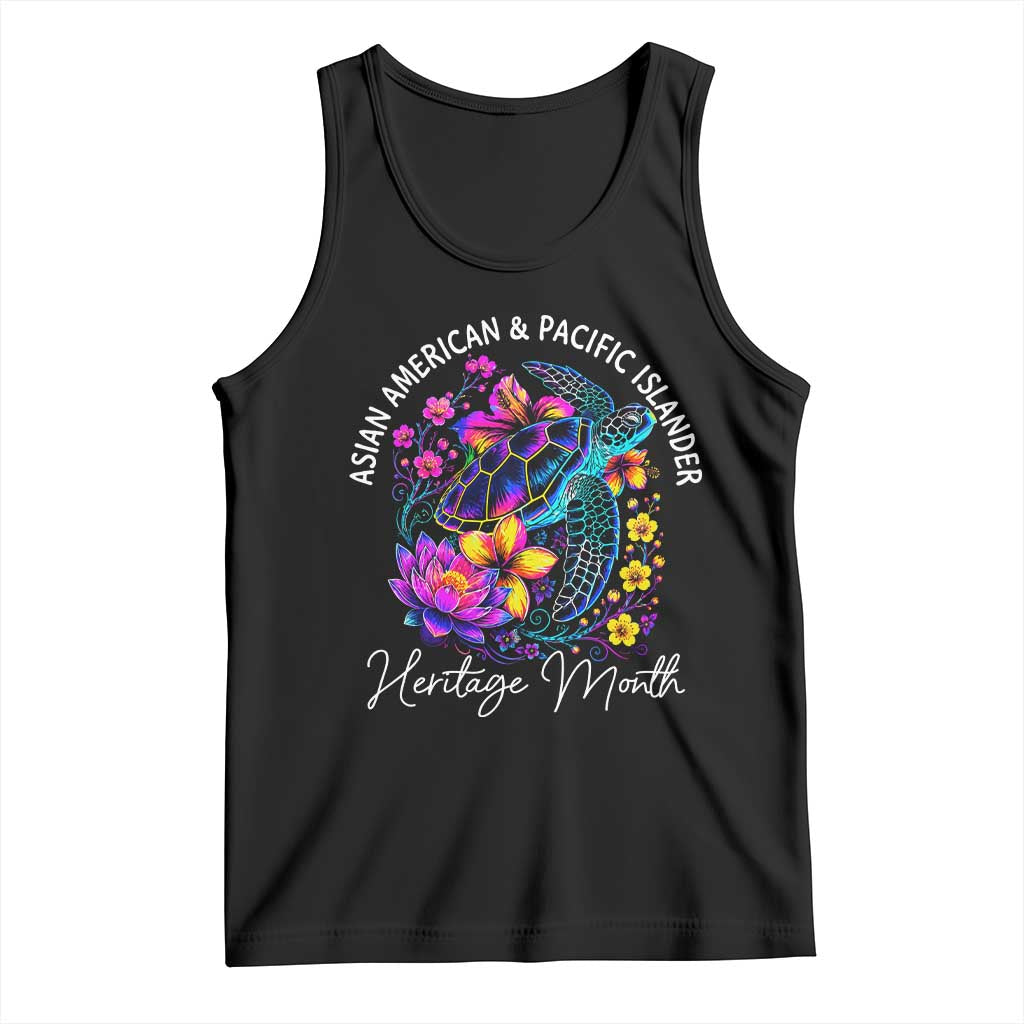 AAPI Asian American and Pacific Islander Heritage Month Tank Top Floral Sea Turtle TS11 Black Print Your Wear