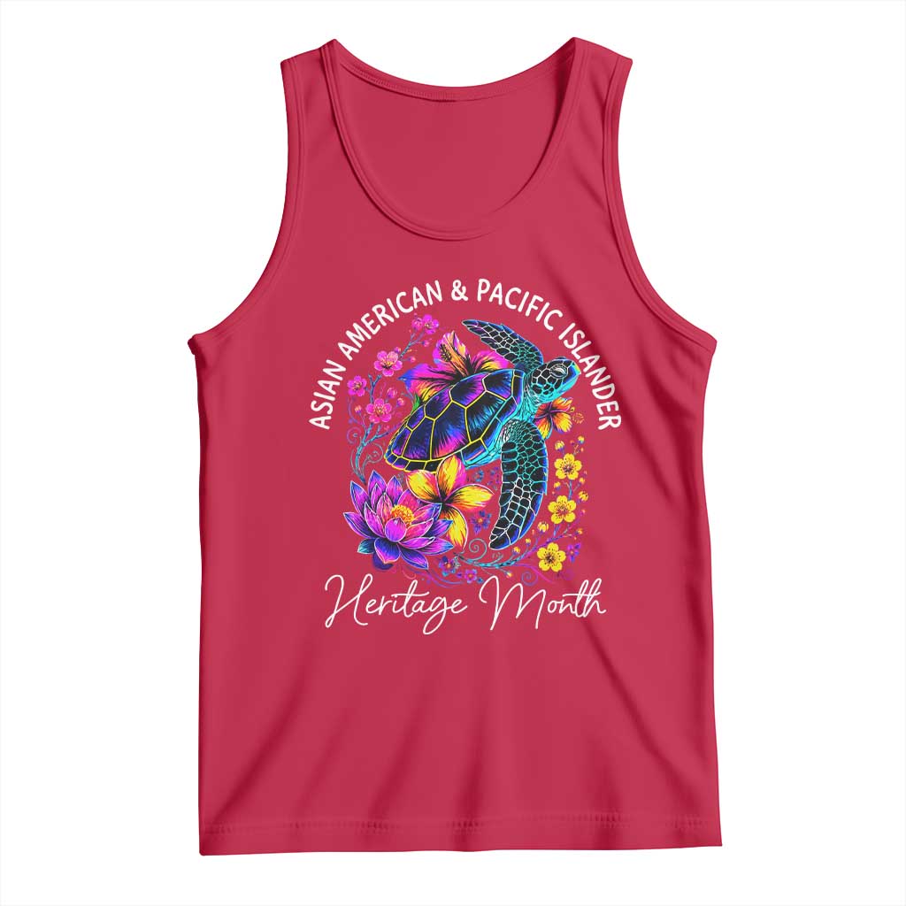 AAPI Asian American and Pacific Islander Heritage Month Tank Top Floral Sea Turtle TS11 Red Print Your Wear