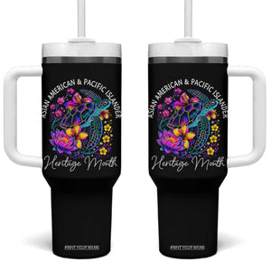 AAPI Asian American and Pacific Islander Heritage Month Tumbler With Handle Floral Sea Turtle TS11 One Size: 40 oz Black Print Your Wear