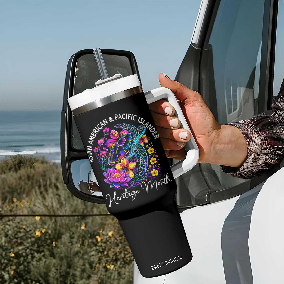AAPI Asian American and Pacific Islander Heritage Month Tumbler With Handle Floral Sea Turtle TS11 Print Your Wear