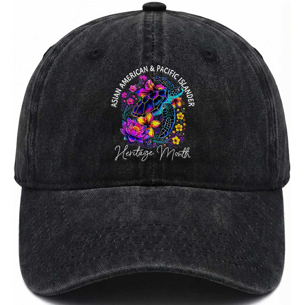 AAPI Asian American and Pacific Islander Heritage Month Washed Cotton Baseball Cap Floral Sea Turtle TS11 Print Your Wear