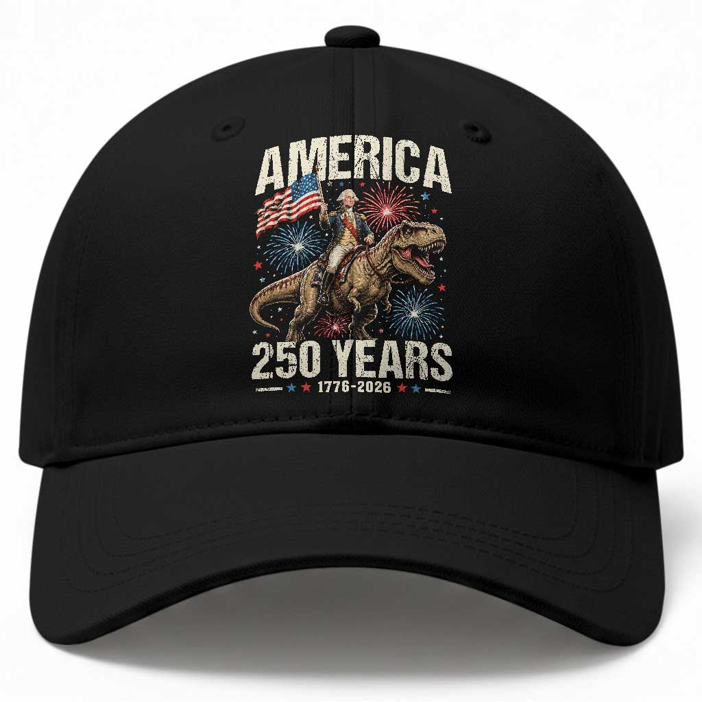 America 250 Years George Washington Riding Tyrannosaurus Rex Baseball Cap TS11 Print Your Wear
