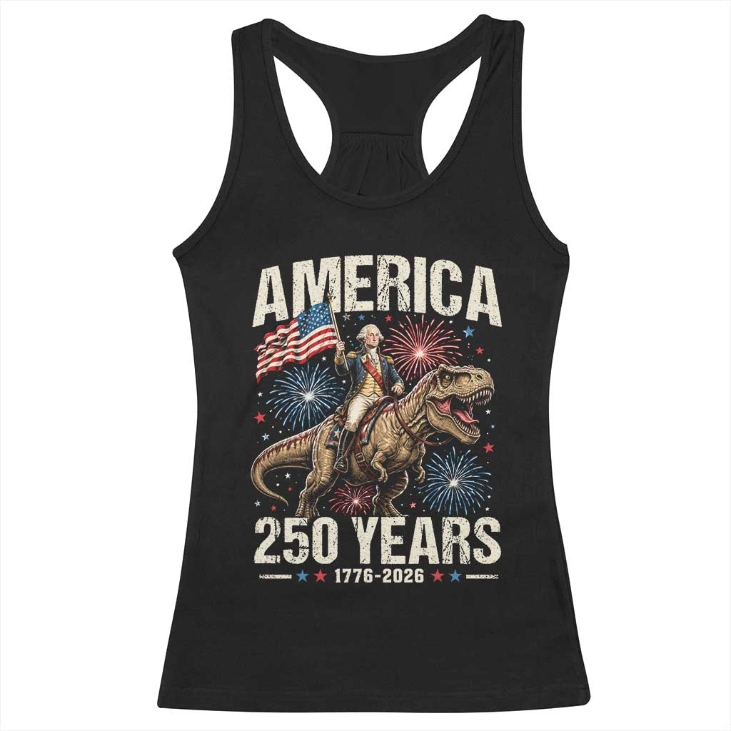 America 250 Years George Washington Riding Tyrannosaurus Rex Racerback Tank Top TS11 Black Print Your Wear