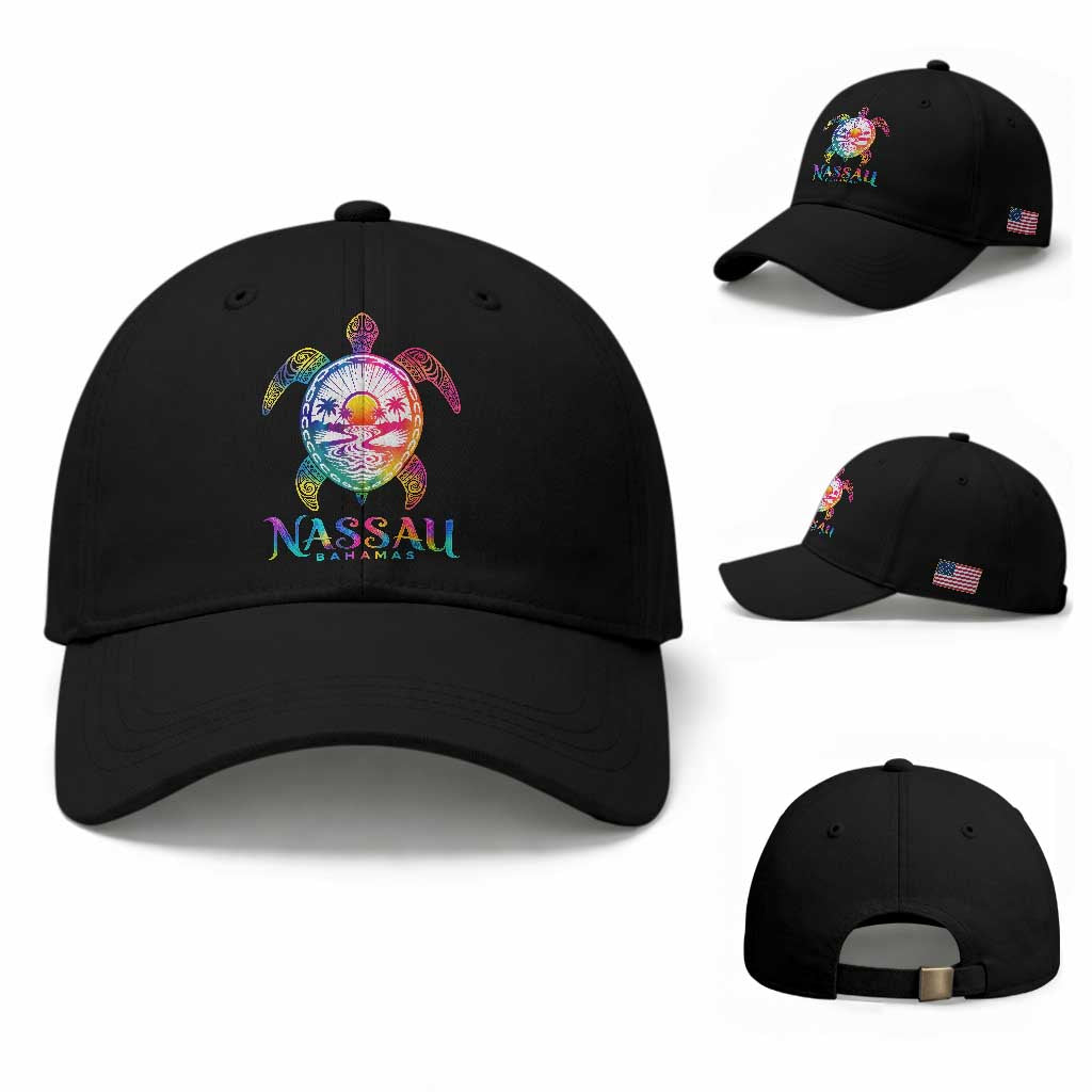 Nassau Bahamas Beach Vacation Baseball Cap Tie Dye Sea Turtle TS11 Baseball Cap Universal Fit Black Print Your Wear
