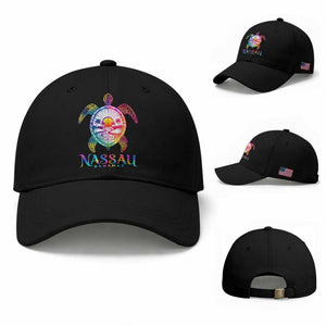 Nassau Bahamas Beach Vacation Baseball Cap Tie Dye Sea Turtle TS11 Baseball Cap Universal Fit Black Print Your Wear