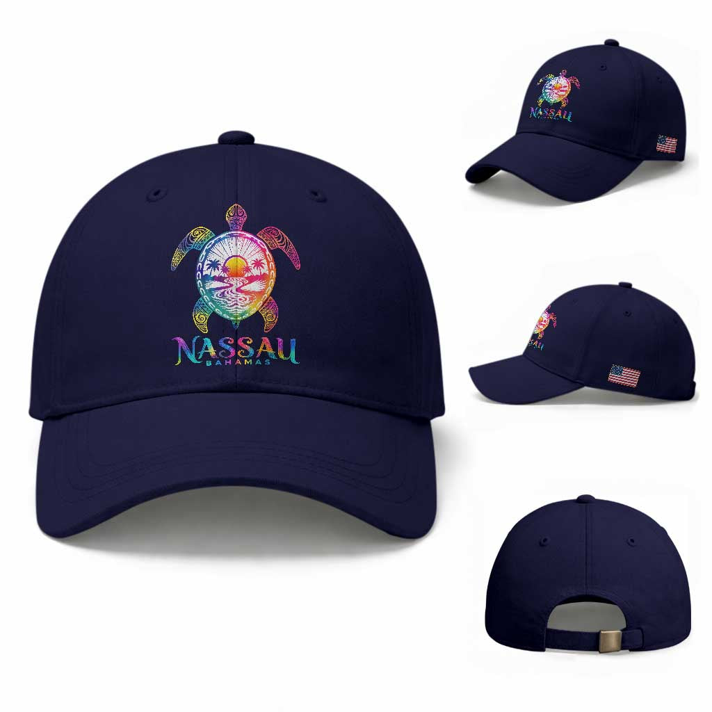 Nassau Bahamas Beach Vacation Baseball Cap Tie Dye Sea Turtle TS11 Baseball Cap Universal Fit Dark Blue Print Your Wear