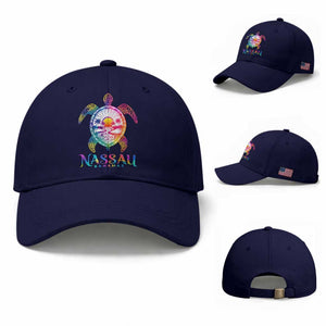 Nassau Bahamas Beach Vacation Baseball Cap Tie Dye Sea Turtle TS11 Baseball Cap Universal Fit Dark Blue Print Your Wear
