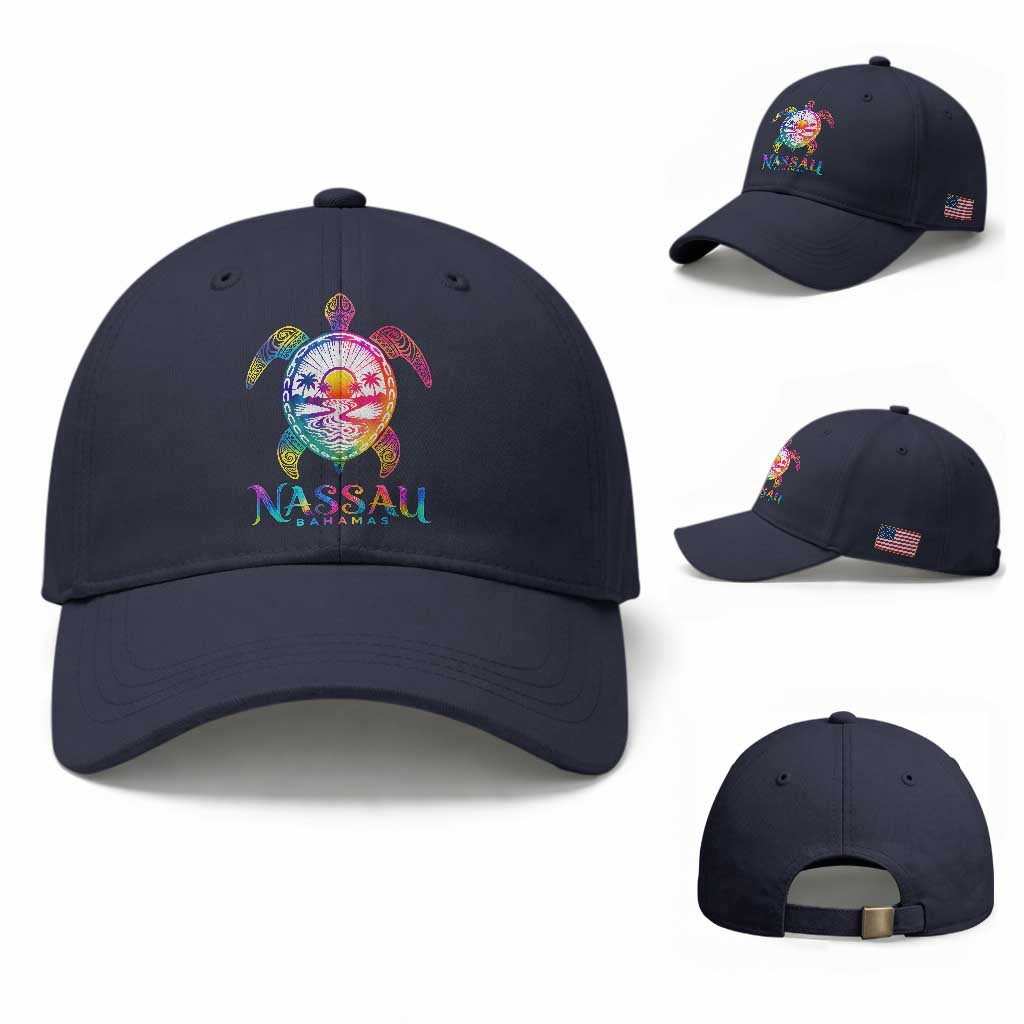 Nassau Bahamas Beach Vacation Baseball Cap Tie Dye Sea Turtle TS11 Baseball Cap Universal Fit Navy Print Your Wear