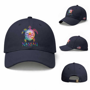 Nassau Bahamas Beach Vacation Baseball Cap Tie Dye Sea Turtle TS11 Baseball Cap Universal Fit Navy Print Your Wear