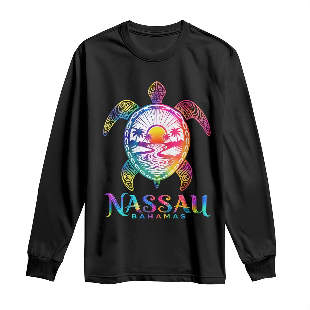 Nassau Bahamas Beach Vacation Long Sleeve Shirt Tie Dye Sea Turtle TS11 Black Print Your Wear