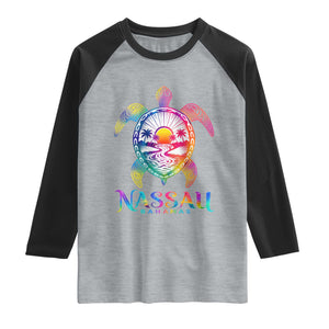 Nassau Bahamas Beach Vacation Raglan Shirt Tie Dye Sea Turtle TS11 Heather Gray Black Print Your Wear