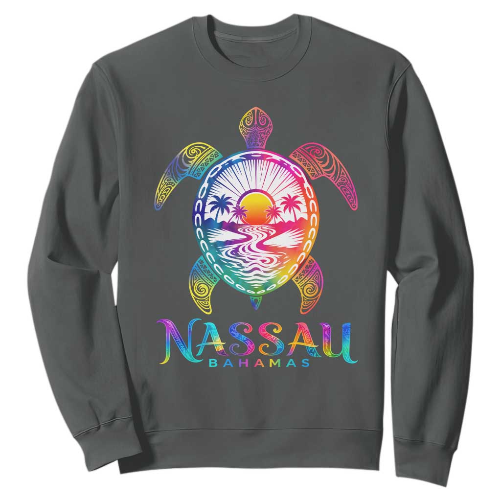 Nassau Bahamas Beach Vacation Sweatshirt Tie Dye Sea Turtle TS11 Dark Heather Print Your Wear