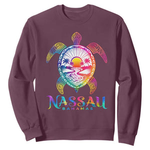 Nassau Bahamas Beach Vacation Sweatshirt Tie Dye Sea Turtle TS11 Maroon Print Your Wear