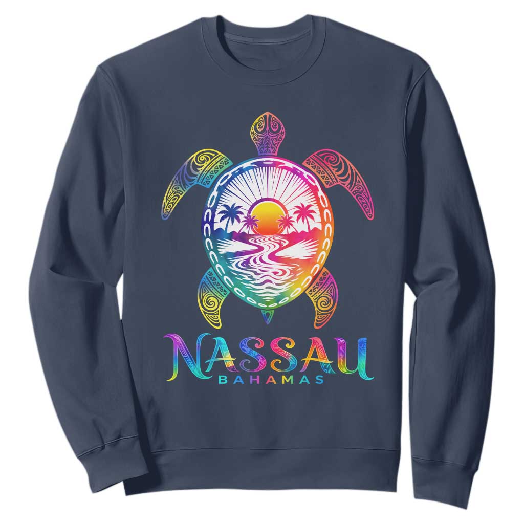 Nassau Bahamas Beach Vacation Sweatshirt Tie Dye Sea Turtle TS11 Navy Print Your Wear