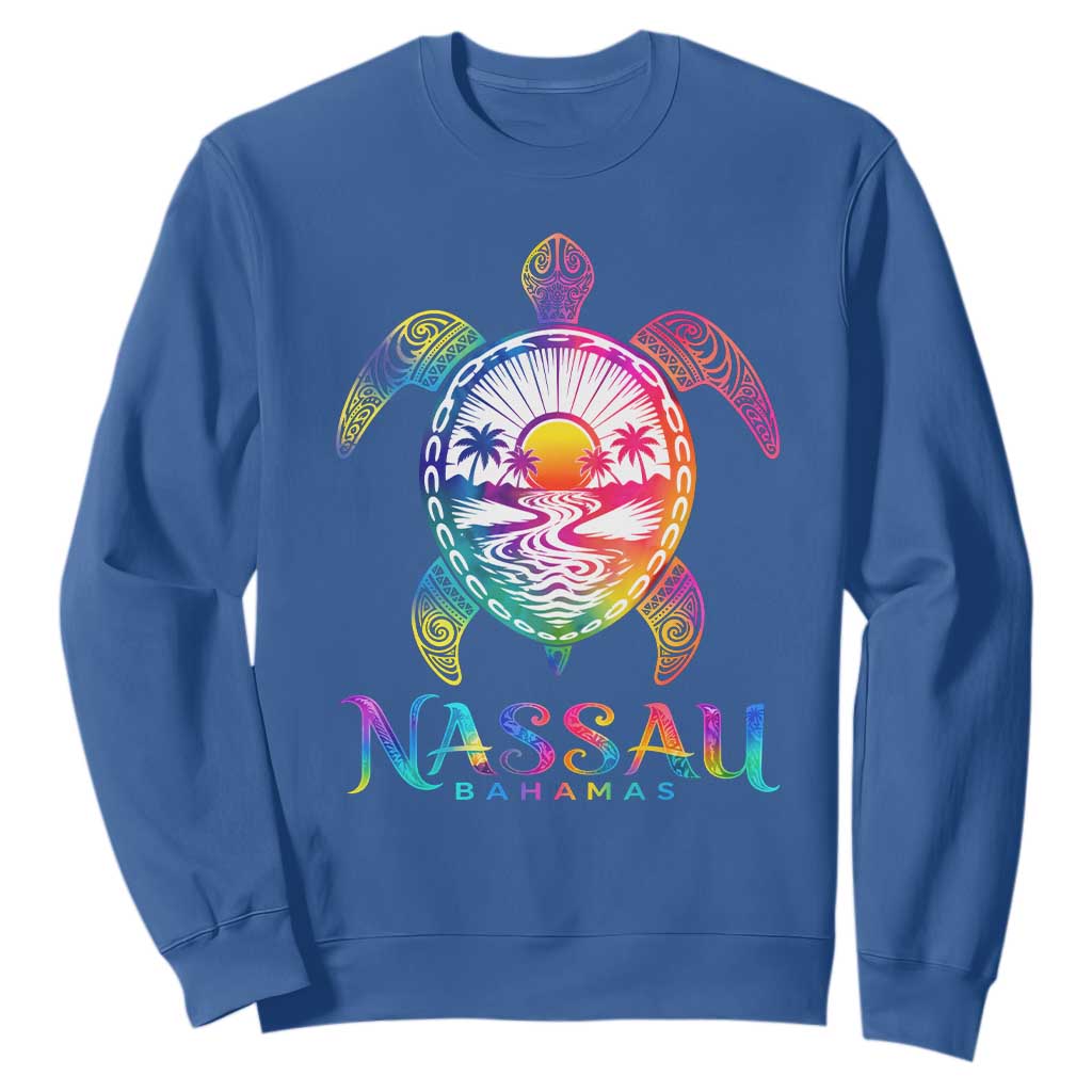 Nassau Bahamas Beach Vacation Sweatshirt Tie Dye Sea Turtle TS11 Royal Blue Print Your Wear