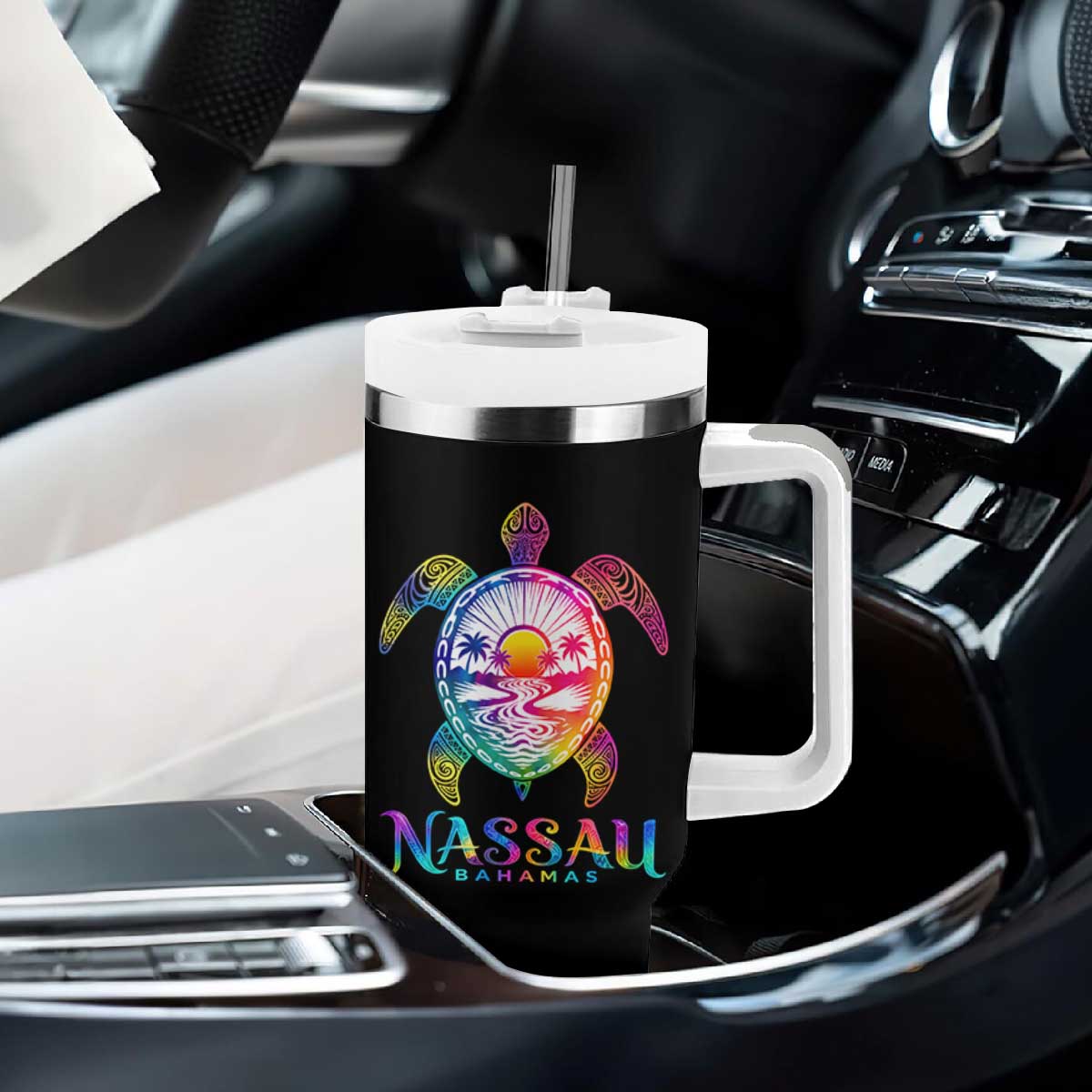 Nassau Bahamas Beach Vacation Tumbler With Handle Tie Dye Sea Turtle TS11 Print Your Wear
