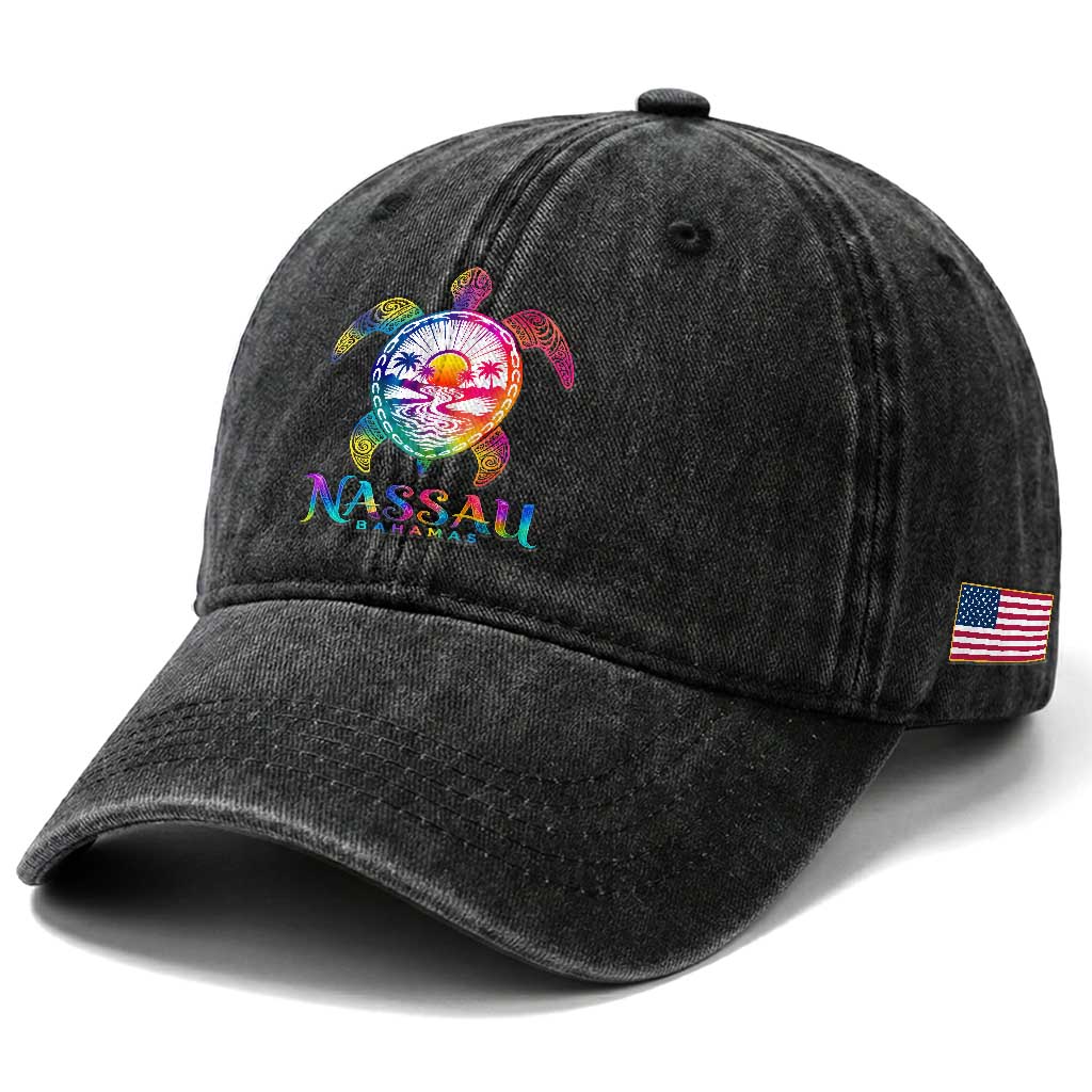 Nassau Bahamas Beach Vacation Washed Cotton Baseball Cap Tie Dye Sea Turtle TS11 Print Your Wear