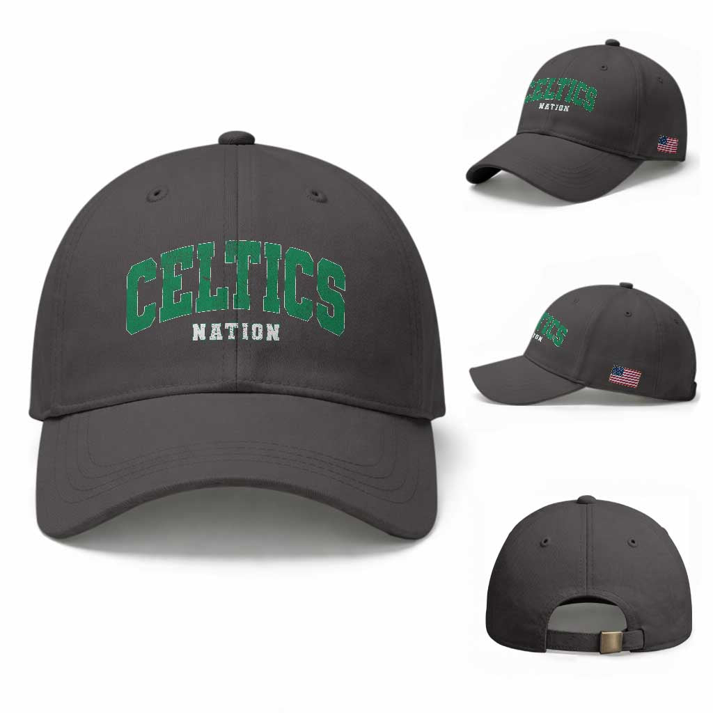 Celtic Nation Baseball Cap Sports Varsity Aesthetic Letters Cap TS11 Baseball Cap Universal Fit Dark Gray Print Your Wear