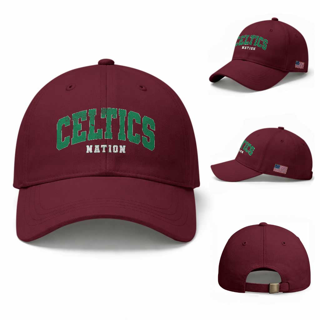 Celtic Nation Baseball Cap Sports Varsity Aesthetic Letters Cap TS11 Baseball Cap Universal Fit Maroon Print Your Wear