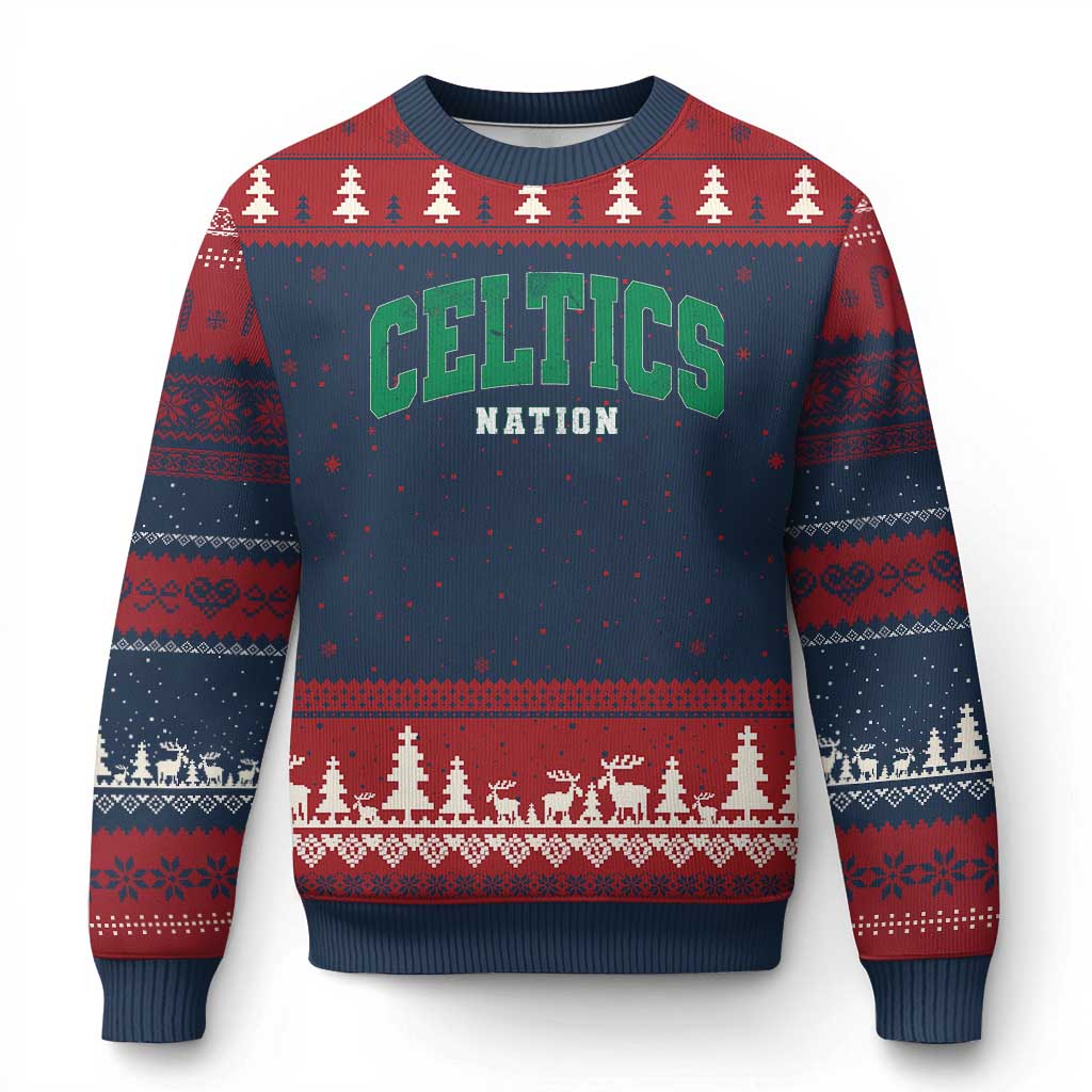 Celtic Nation Ugly Christmas Sweater Sports Varsity Aesthetic Letters Cap TS11 Navy Red Print Your Wear