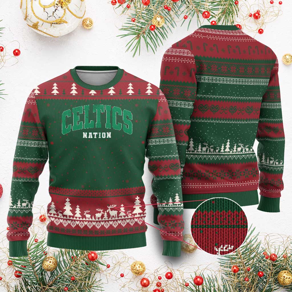 Celtic Nation Ugly Christmas Sweater Sports Varsity Aesthetic Letters Cap TS11 Red Green Print Your Wear