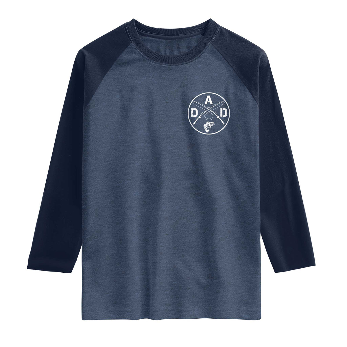 Fishing Dad Raglan Shirt Fisherman Fish Lover Father's Day Gift TS11 Heather Denim Navy Print Your Wear