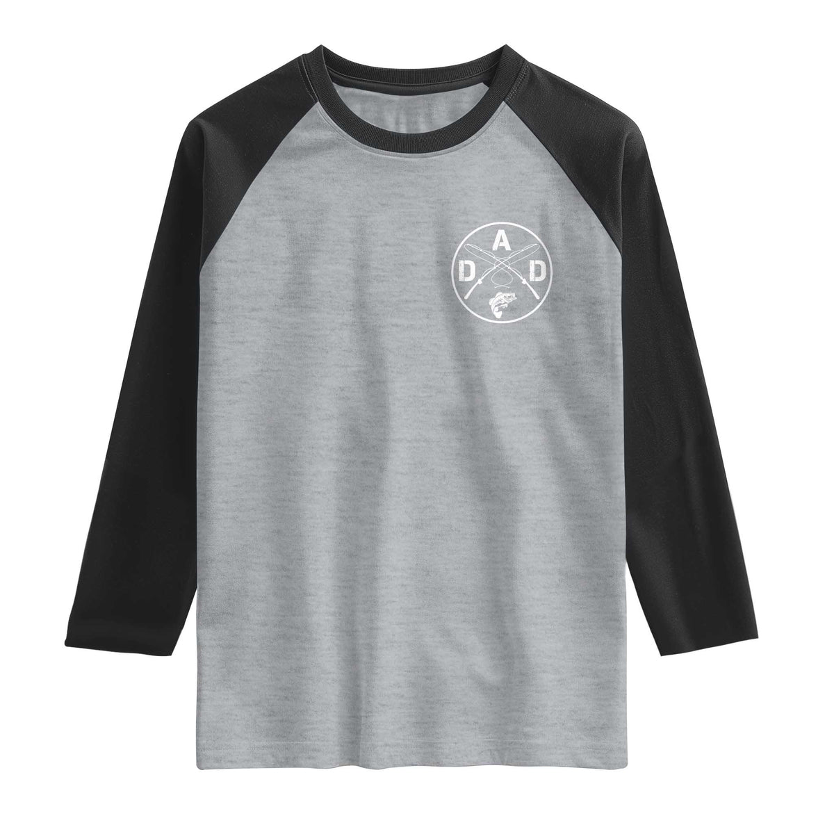 Fishing Dad Raglan Shirt Fisherman Fish Lover Father's Day Gift TS11 Heather Gray Black Print Your Wear