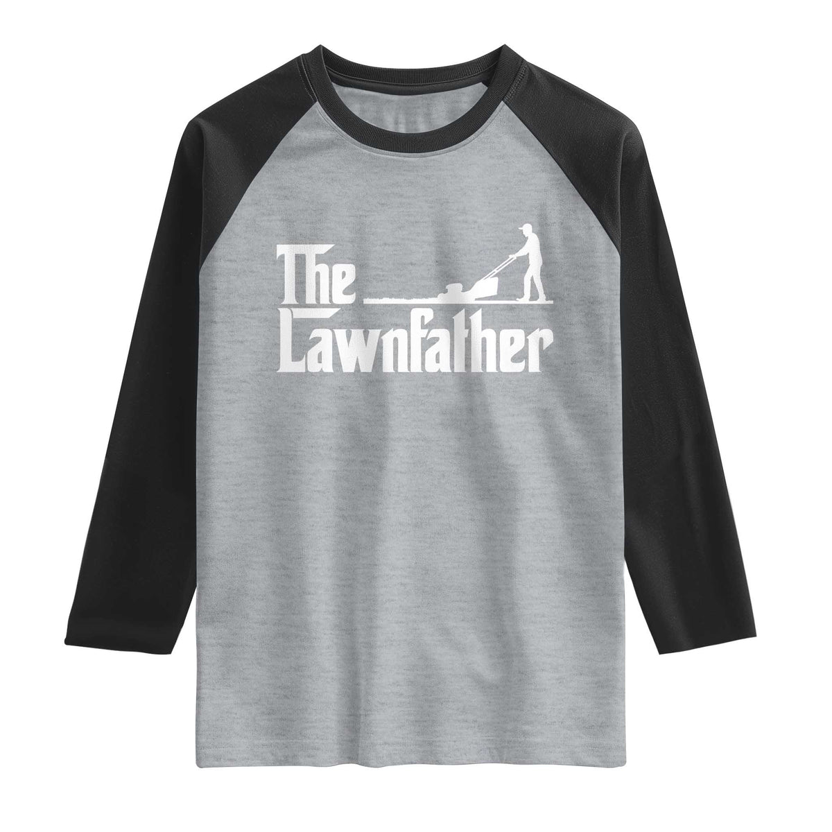 The Lawnfather Raglan Shirt Lawn Mowing Dad Gardening Fathers Day TS11 Heather Gray Black Print Your Wear