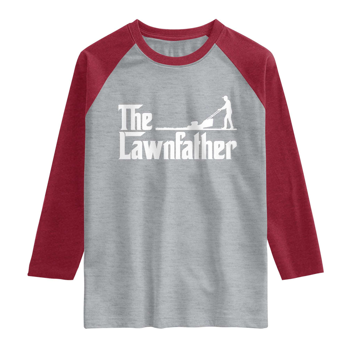 The Lawnfather Raglan Shirt Lawn Mowing Dad Gardening Fathers Day TS11 Heather Gray Heather Red Print Your Wear