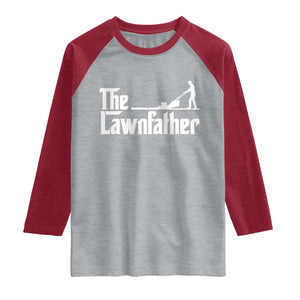 The Lawnfather Raglan Shirt Lawn Mowing Dad Gardening Fathers Day TS11 Heather Gray Heather Red Print Your Wear