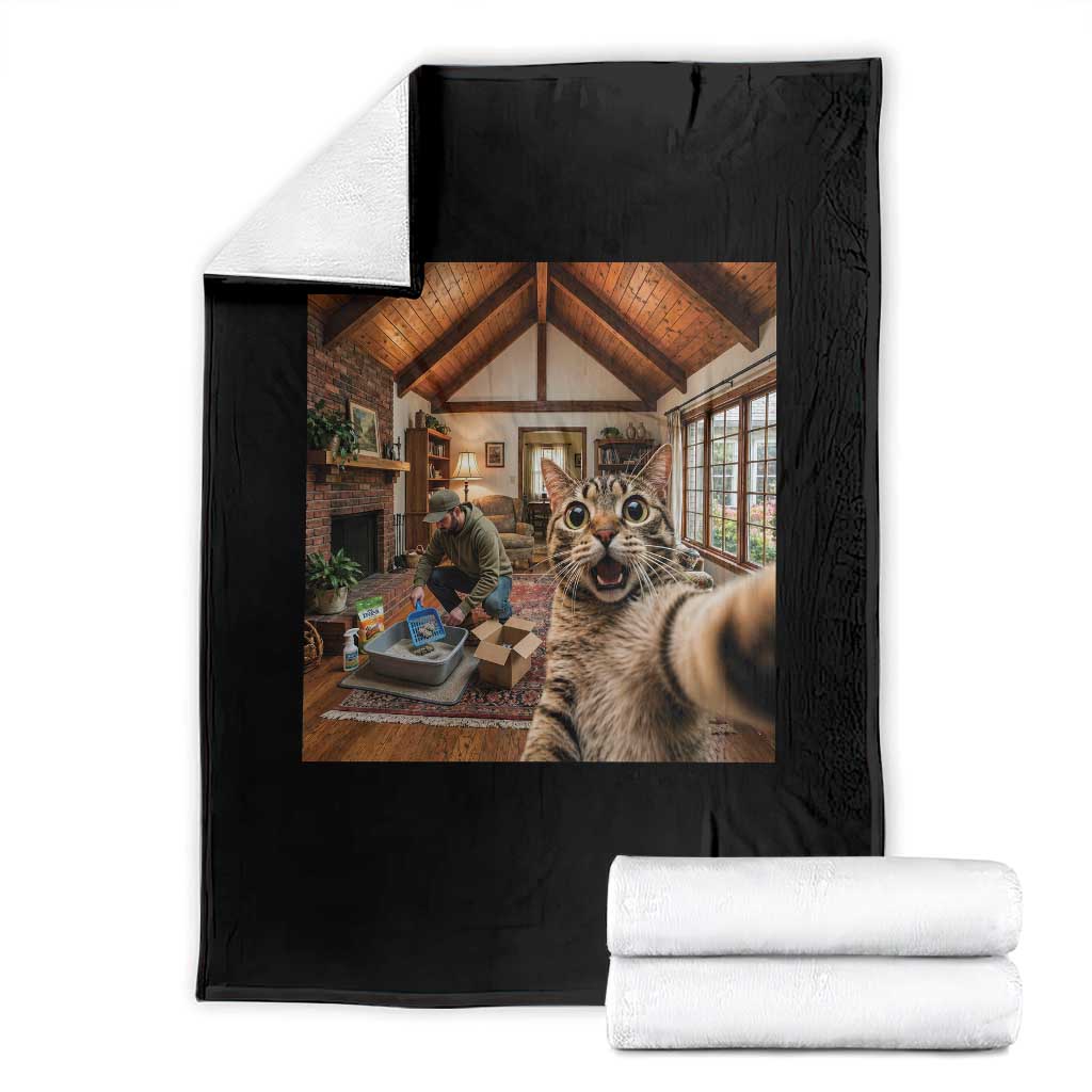 Cat Selfie with Man Funny Cat Dad Throw Blanket TS11 Black Print Your Wear