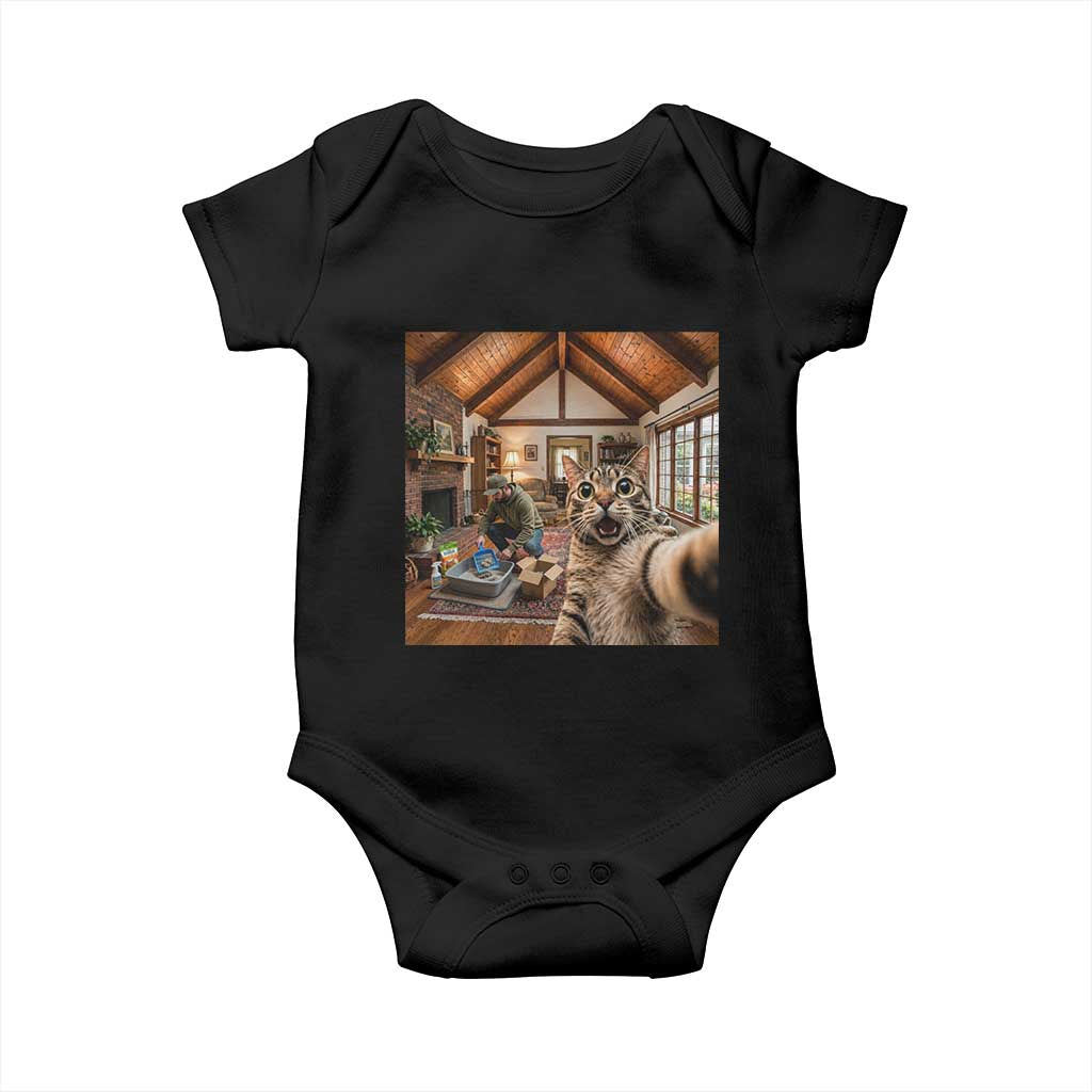 Cat Selfie with Man Funny Cat Dad Baby Onesie TS11 Black Print Your Wear