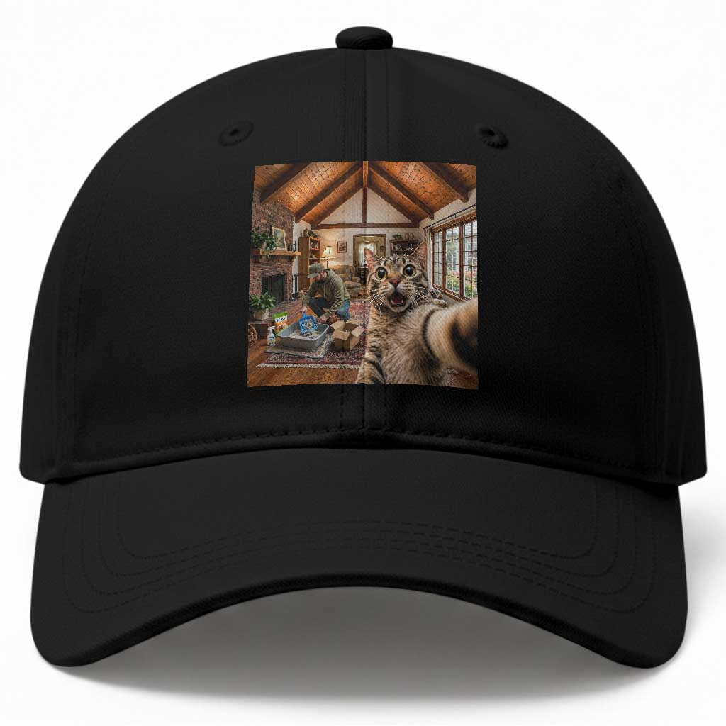 Cat Selfie with Man Funny Cat Dad Baseball Cap TS11 Print Your Wear