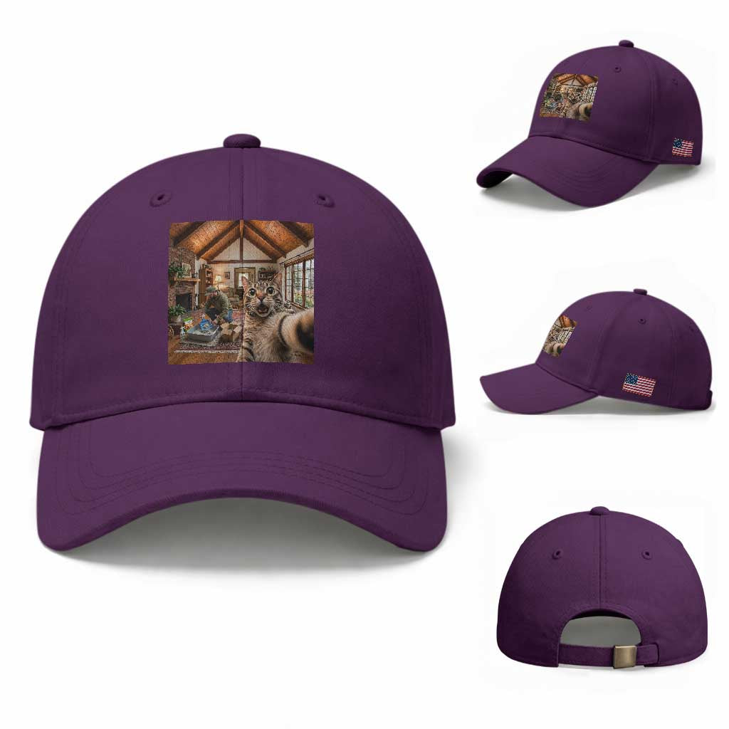 Cat Selfie with Man Funny Cat Dad Baseball Cap TS11 Baseball Cap Universal Fit Purple Print Your Wear